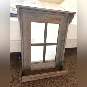Rustic Wooden Wall Mirror with Shelf